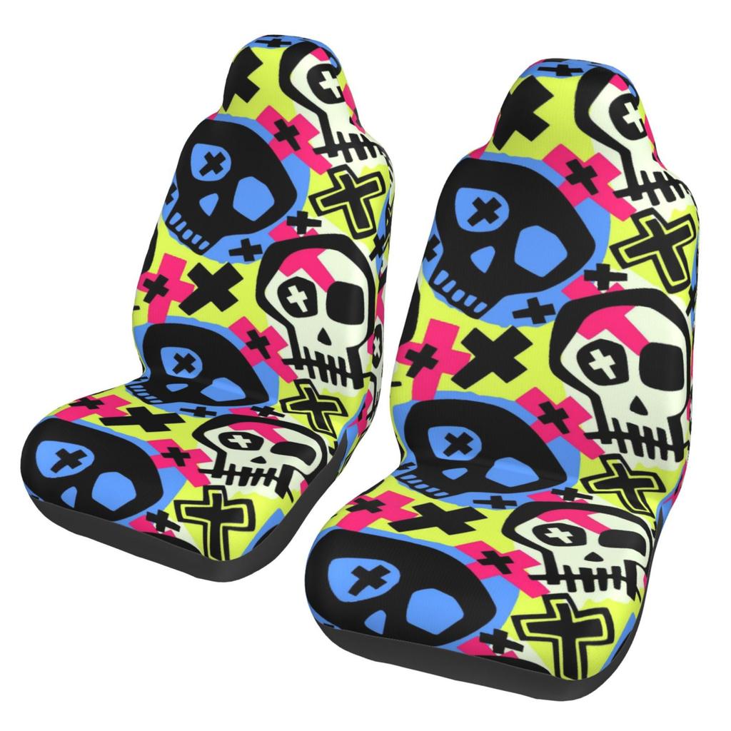Skull Pattern Print Car Seat Covers Front Seats 2 Pieces Cars Interior Protection Universal Fit for Trucks Vans SUV Sedans