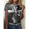 Sommer Rund Hals 3D Dyreprint Topp Moteable Casual Kortarmet Dame T-skjorter