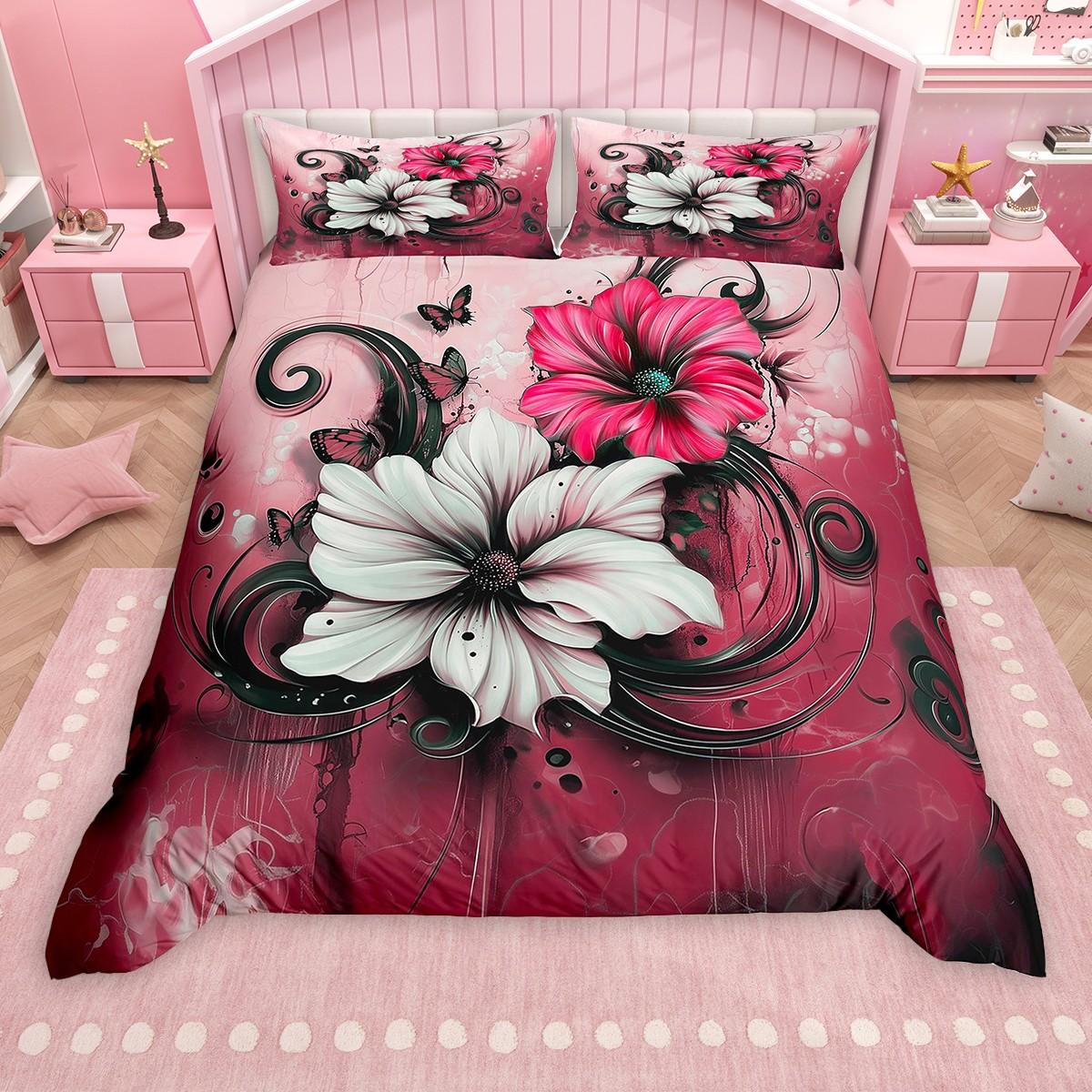 

Homewish Chic Floral Butterfly Duvet Cover Set, Retro Flower Bedding Set, Watercolor Ombre Blossoms Comforter Cover Set DE XS 100x135cm 2pcs&set