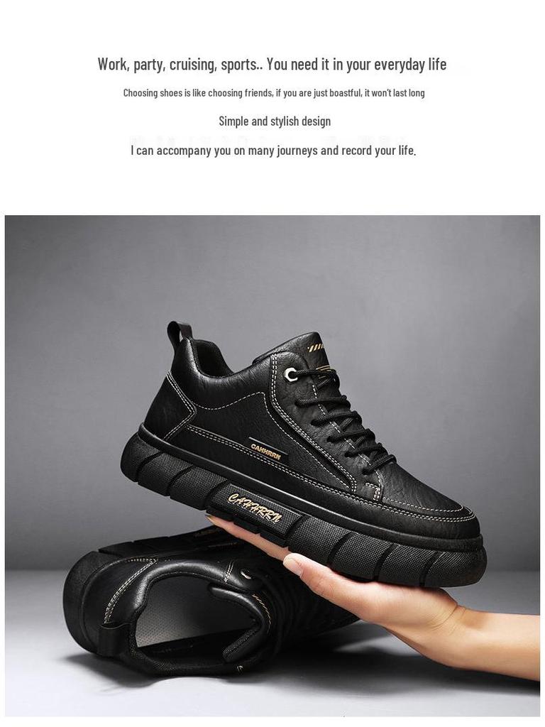 Men's Black Waterproof Non-slip Leather Chef & Work Shoes, Versatile Casual Sports Skate Shoes