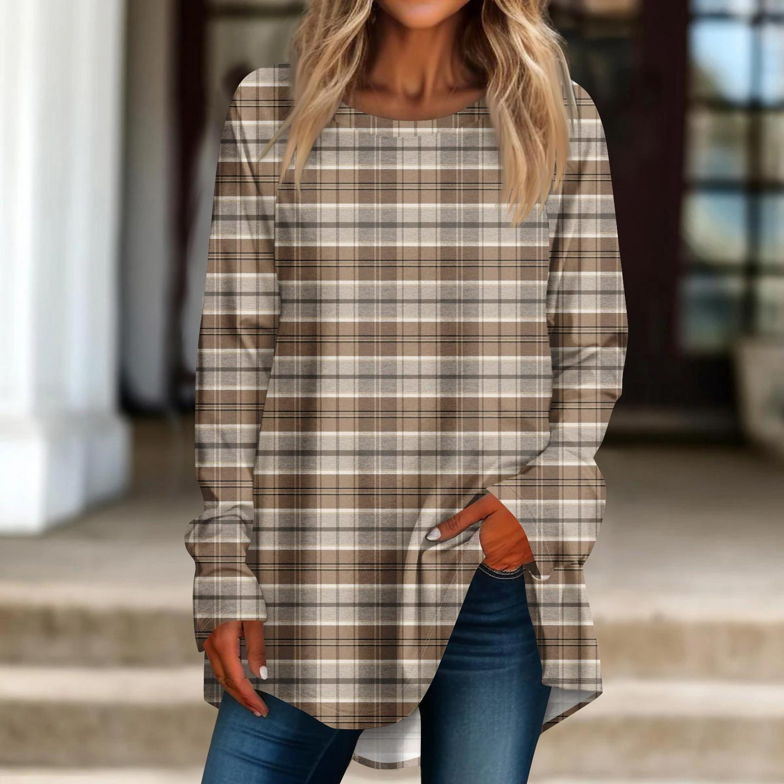 

Женская повседневная футболка больших размеров с длинными рукавами и круглым принтом, верхний пуловер L бежевый