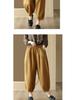 Pantaloni a Nove Punti Retro a Gamba Larga in Cotone e Lino con Vita Elasticizzata per Taglie Forti