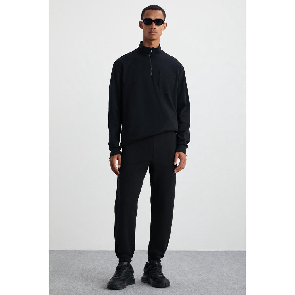 Burnham Men's Organic Fabric Fleece Inside Comfortable Cut Elasticized Jogger Black Sweatpants