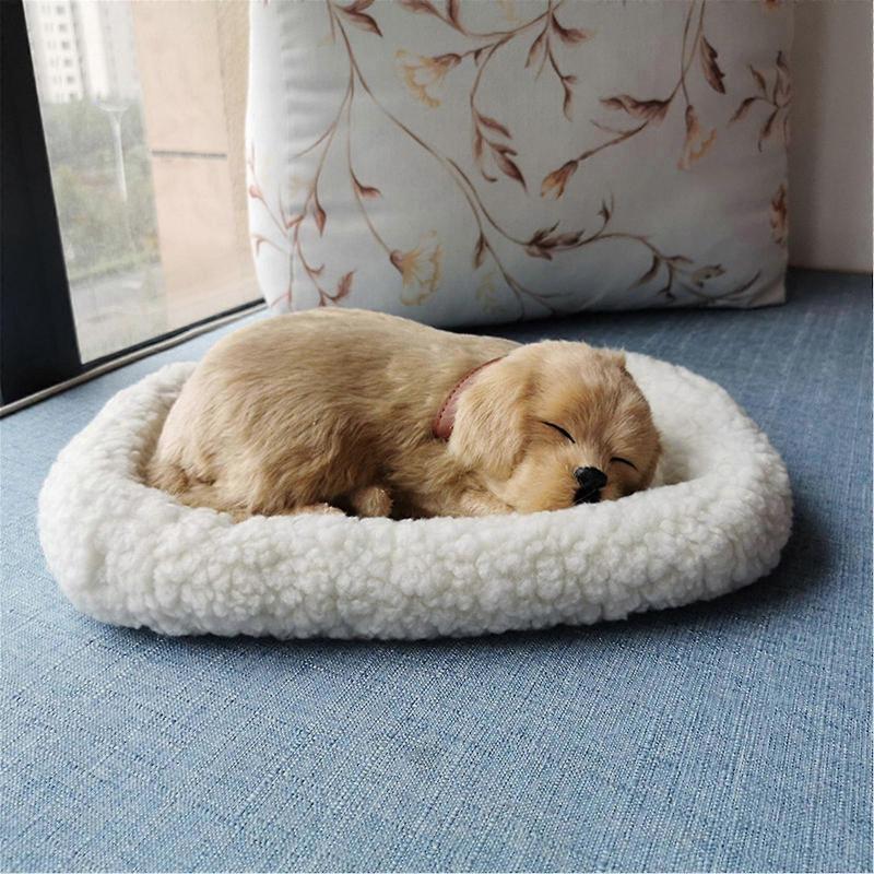 Realistic Sleeping Plush Breathing Dog Furry Dog With Mat Animals Decor K