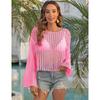 Women's Hollow Woven Short Loose Flared Sleeve Beach Smock Top