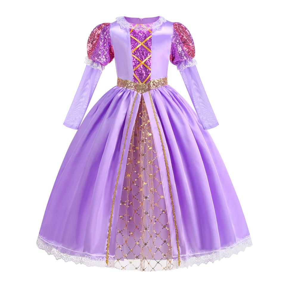 Rapunzel Korte Mouwen Paarse Pofmouw Jurk + Accessoires Meisjes Cosplay Rapunzel Zomer Casual Jurk Verjaardagsfeest Cadeau 5-6Y(130CM) pink