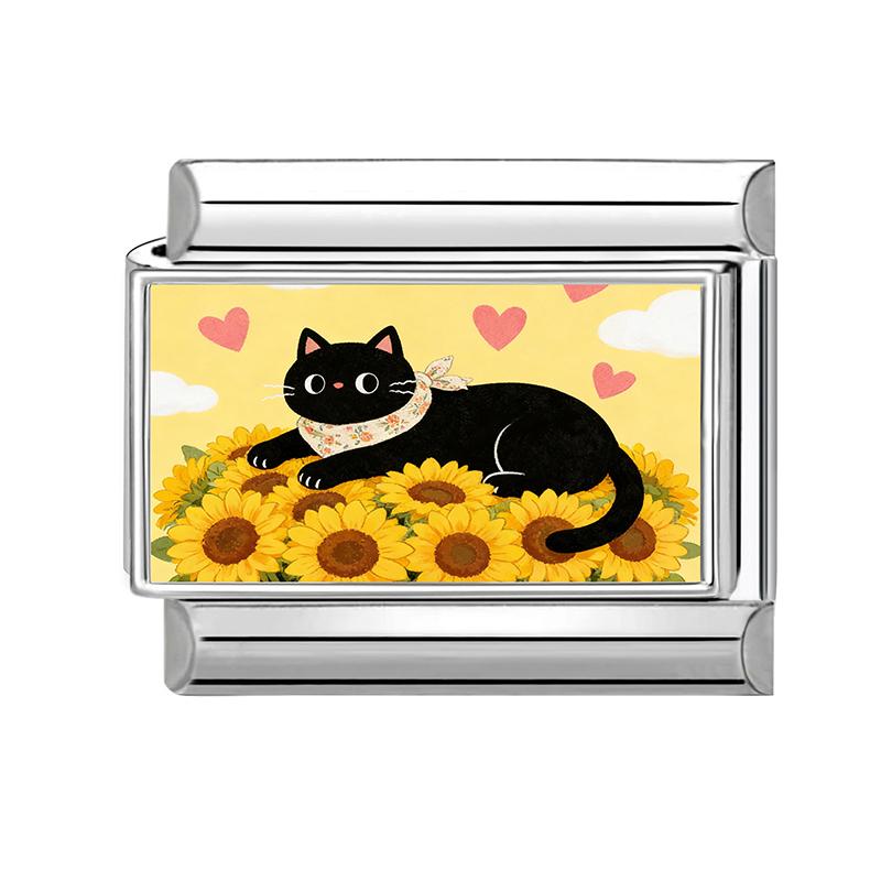 New Creative Design Funny Cats Sunflower Cake Moon Italian Charms Fit 9MM Stainless Steel Women Men Bracelet DIY Jewelry Gifts