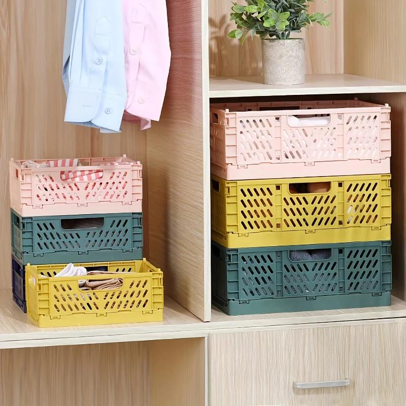 A Top Quality 1Pcs Portable Foldable Plastic Storage Basket - Stackable Organizer Box for Makeup Jewellery Toys - Lightweight