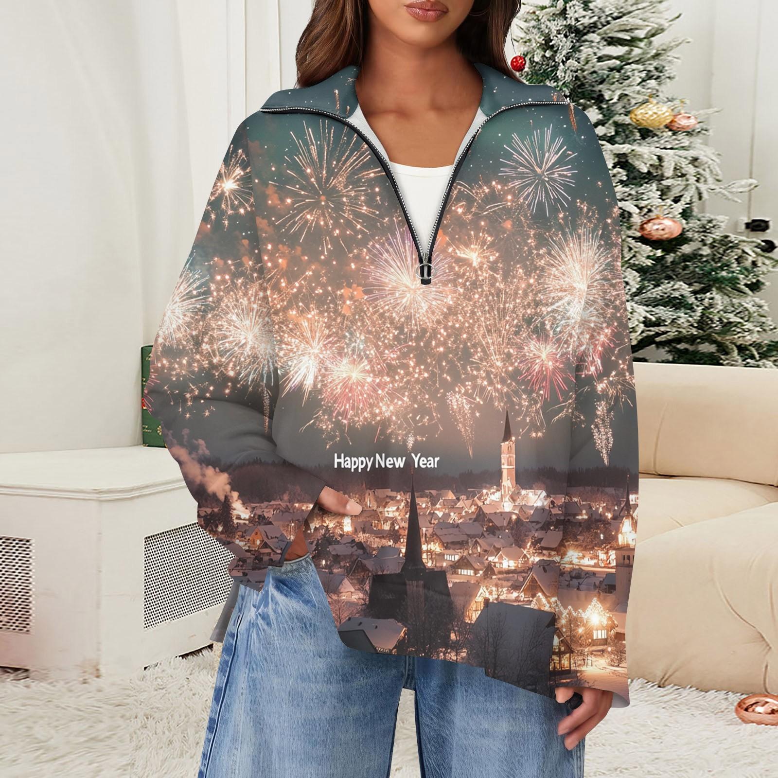 

Женский повседневный свитер с отворотом на молнии и рождественским принтом, с разрезом сверху и сбоку, модная одежда XXL хаки