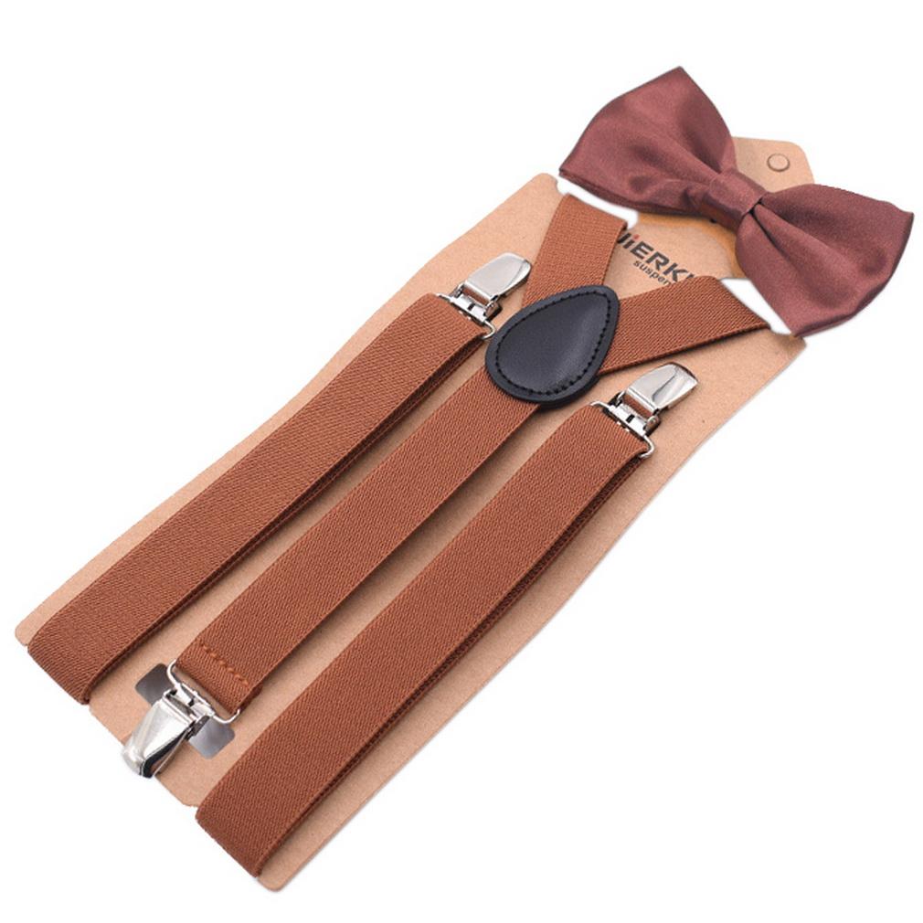 Unisex Bow Tie & Suspenders Set, 3 Clips Adjustable Elastic Braces for Casual & Formal Occasions