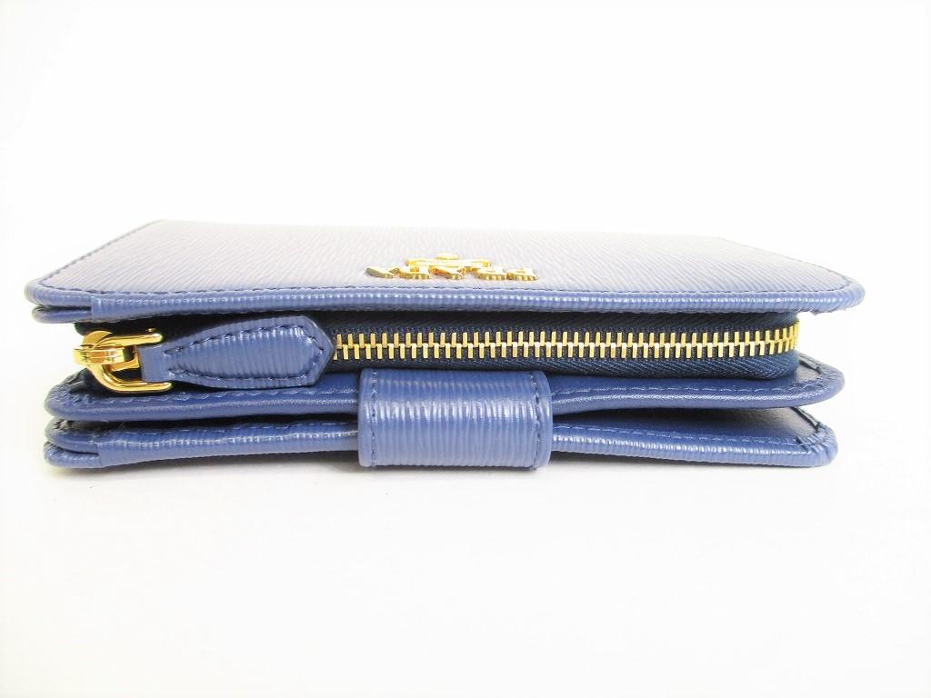 Authentic PRADA Saffiano Blue Leather Bifold Wallet Compact Wallet #8777  Open Box