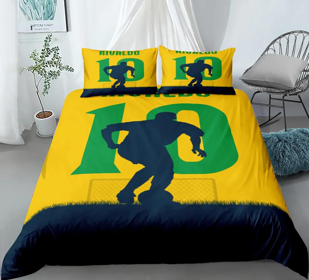 Soccer Player Twin Duvet Cover,Soccer Professional Player Kick Ball Championship Polyester Bedding Set Queen/Full/King/Twin Size