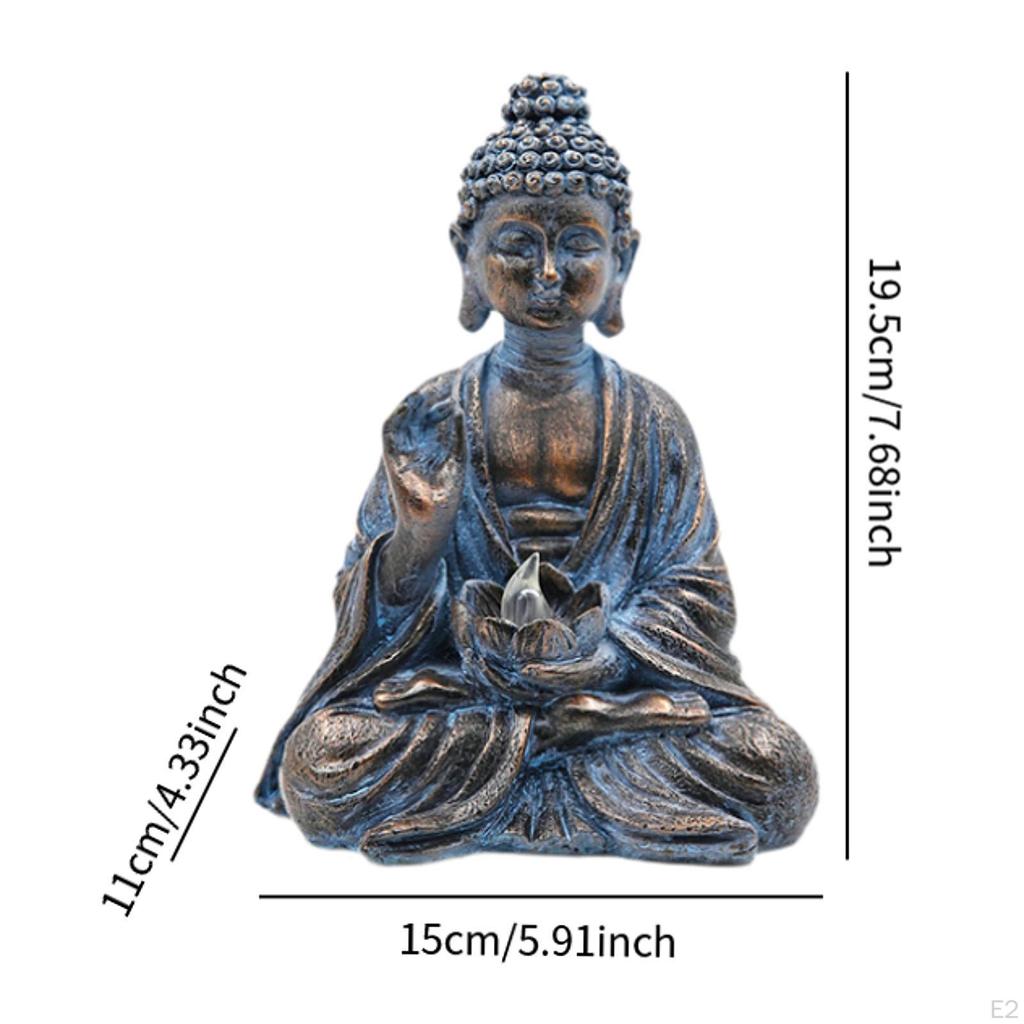 Buddha Sculpture Resin Figurine Solar Power Desktop Ornament Housewarming Gift Art Craft Religious
