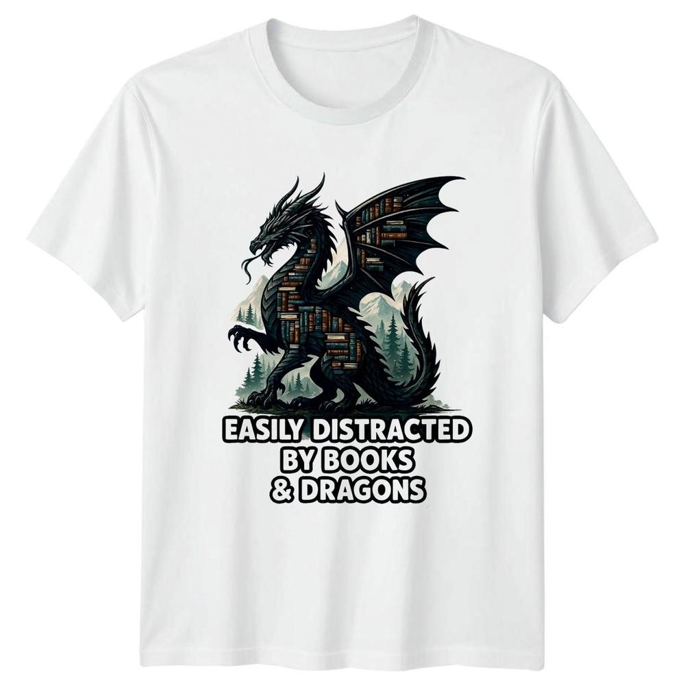 Easily Distracted By Books Dragons Reading Hobbies Unisexs Unisexs Graphic Tee S