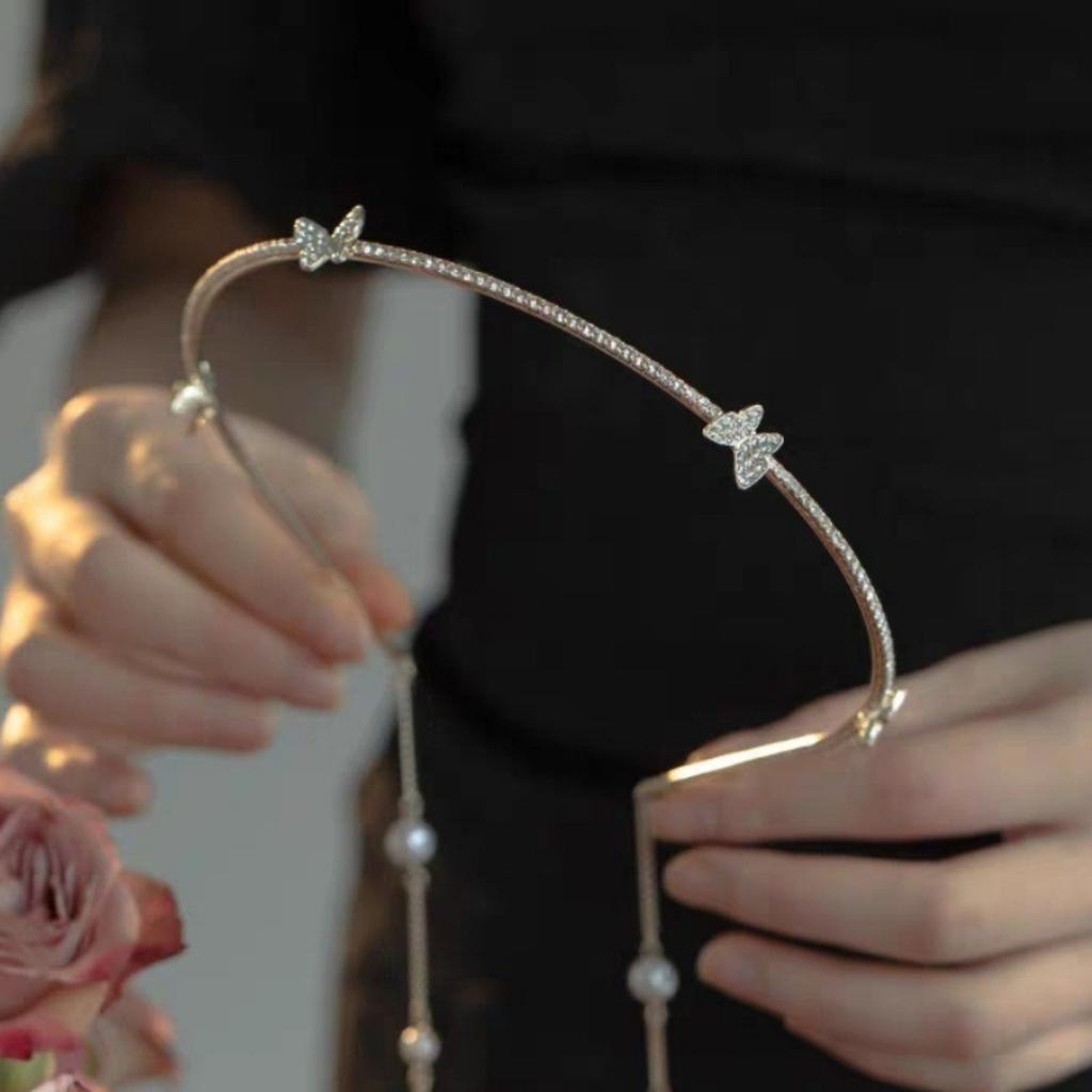 Glitter Girls Hair Hoop Korean Style Shining Rhinestone Headband Butterfly Tassel Hairpin Exquisite Jewelry Hair Accessories