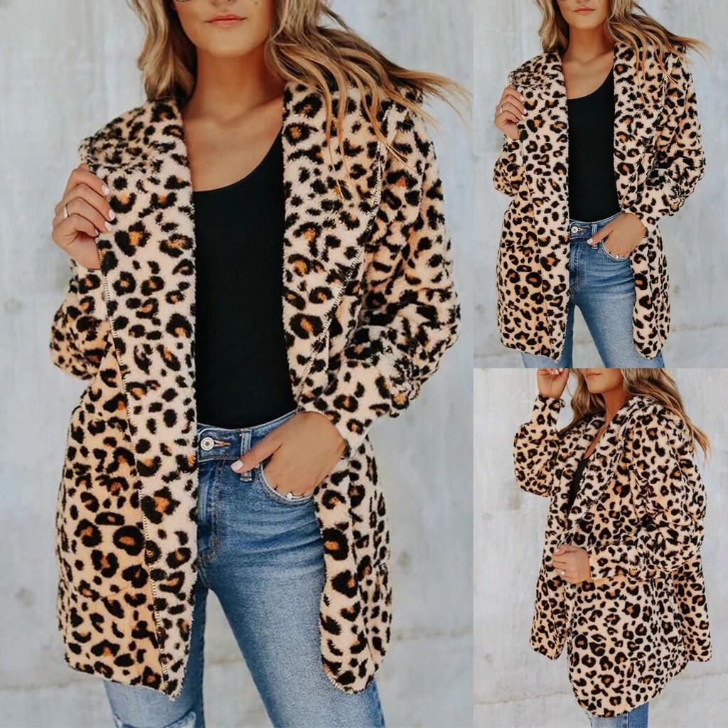Fashion Women's Leopard Faux-Fur Fuzzy Warm Winter Oversized Outwear Long Coat