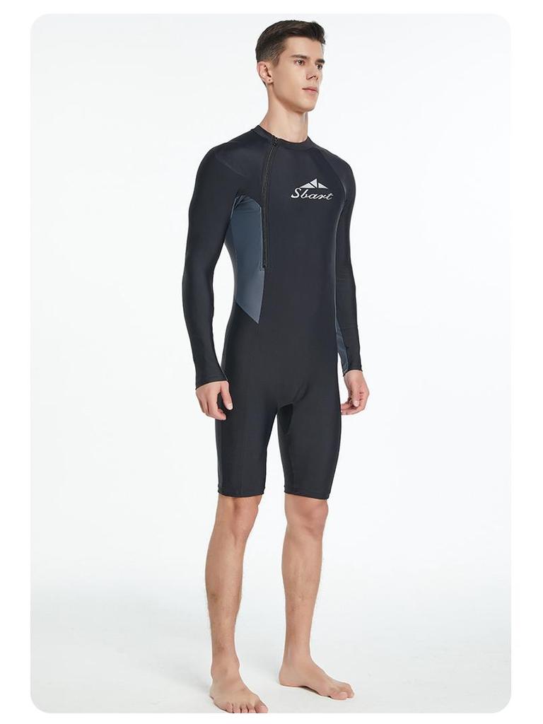 Shark Bart Men's Long-Sleeve Quick-Dry Sunscreen Nylon Swimsuit with Front Zipper