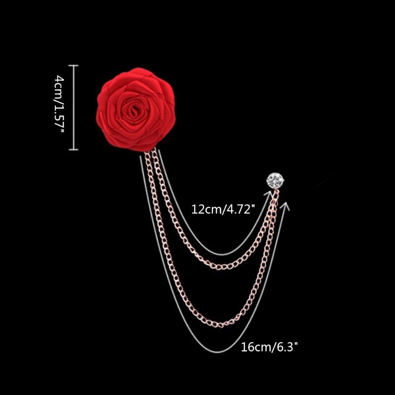 Bridegroom Wedding Brooches Cloth Art Rose Flower Lapel Pin Well-designed Badge Tassel Chain Chest Brooch Fashion Badge