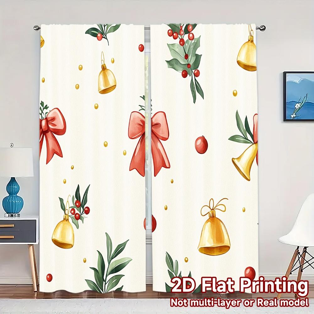 2pcs,Curtains Christmas Bells Holly Berries Baubles (4) Creative Modern Curtains Versatile Polyester Fabric Curtains Art Deco
