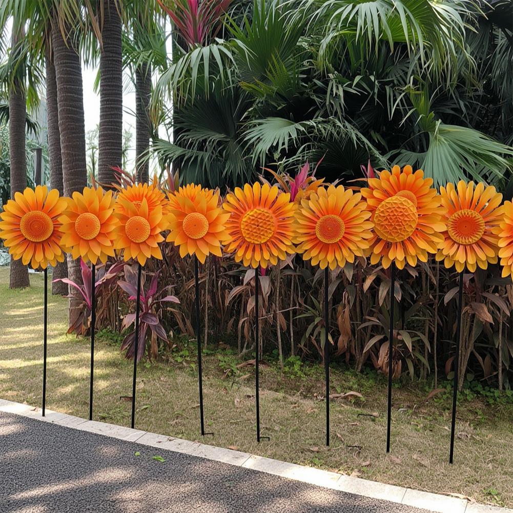 Outdoor Garden Windmill Butterfly Flower Windmill Sunflower Wind Spinner Garden Decor 360 Degree Rotating Metal Flower for Patio