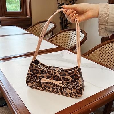 Personalized Leopard Pattern Underarm Bag Women  Autumn New Chic Bow Retro Versatile Single Shoulder Bags Party Handbags