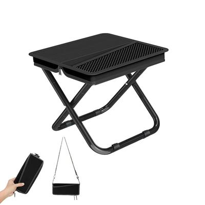 100kg Weight Capacity Folding Chair Shoulder Strap Integrated Storage Bag Ultralight Camping Chair Fishing Stool Gray Carbon Steel with Foot Pad and