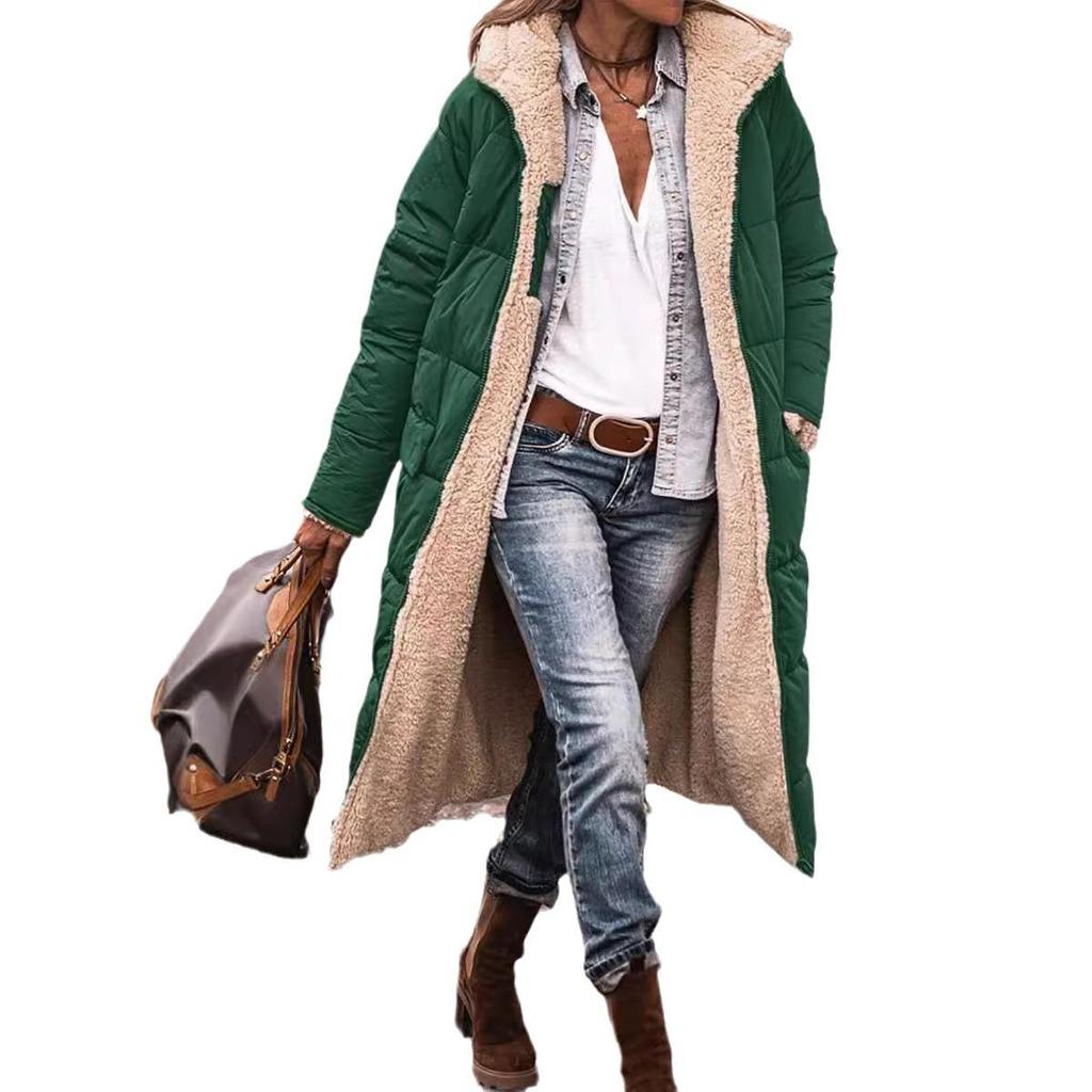 Solid Color Hooded Cotton Double-Sided Slim Fit Cardigan Coat with Long Sleeves