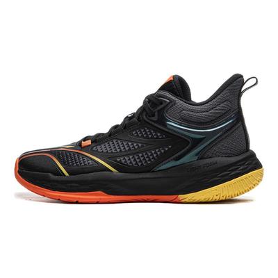 Li Ning Dziecięce Wygodne Antypoślizgowe Odporne na Zużycie Buty do Koszykówki Mid-Top z Okrągłym Noskiem Buty do koszykówki dla dzieci Czarne Szare YKBU088-3