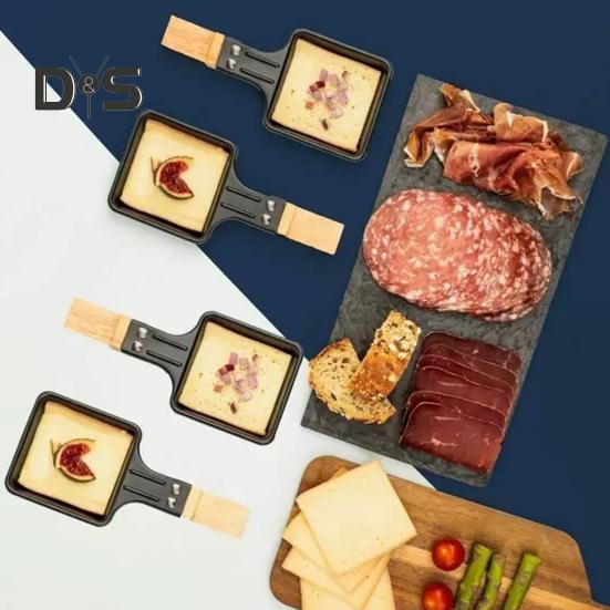 1/4 Pezzi Mini Padella Grill per Raclette Rivestita Antiaderente Piastra Grill Forma Quadrata Triangolare Accessori per Sciogliere il Formaggio