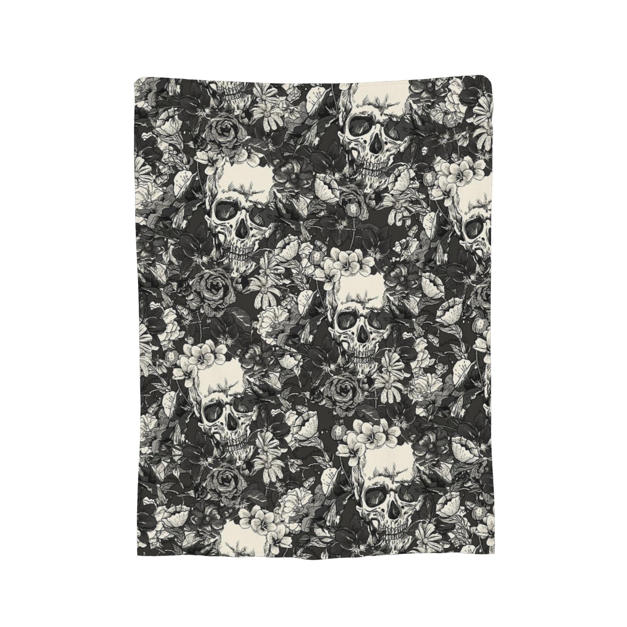 

Halloween Skulls And Flowers Gothic Goth Blanket Coral Fleece Plush Autumn/Winter Warm Throw Blankets for Sofa Office Bedspreads 75x90cm