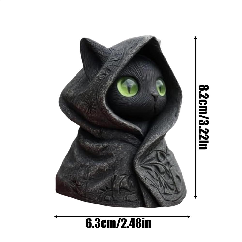 Cat Statue Mysterious Hooded Resin Cat Figurine with Cloak Collectible Sculpture Decoration Ornaments for Indoor Desk Office