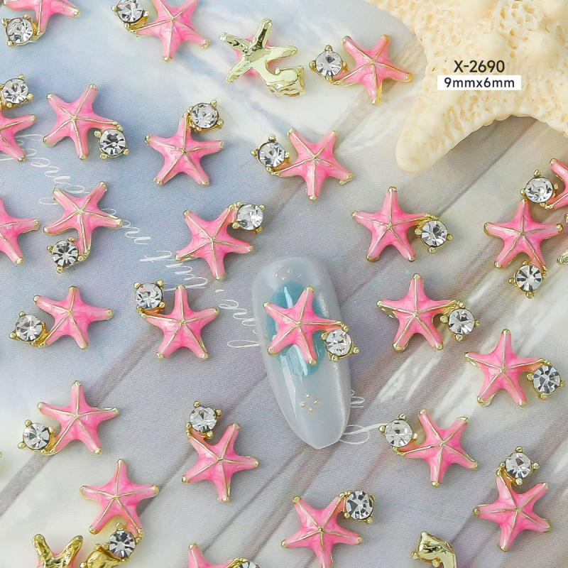 10Pcs Ocean Starfish Shell Nail Charms Nail Rhinestones 3D Diamond Alloy Nail Art Decoration DIY Manicure Nail Part Salon Summer