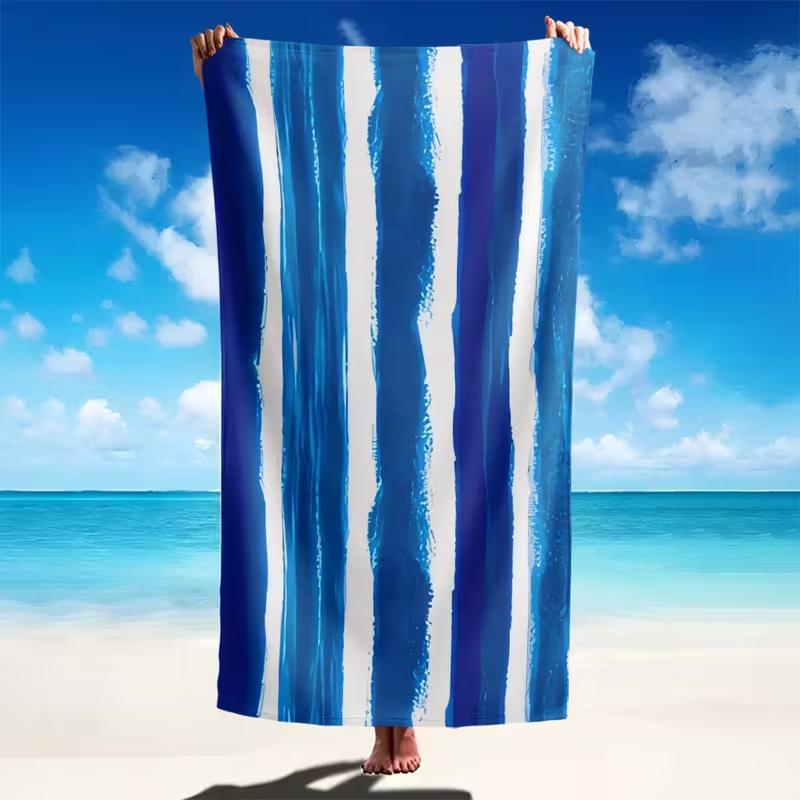 Classic Black White Striped Beach Towel Absorbent Quick Dry Sandproof Towel Minimalist Modern Stripe Pattern Summer Towel