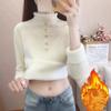 Einteiliger Samt-Strickpullover, halbhoher Kragen, Schleife, Plüsch, verdickter Pullover, Damen-Bottom-Shirt, schmales Pendeln, Herbst und Winter