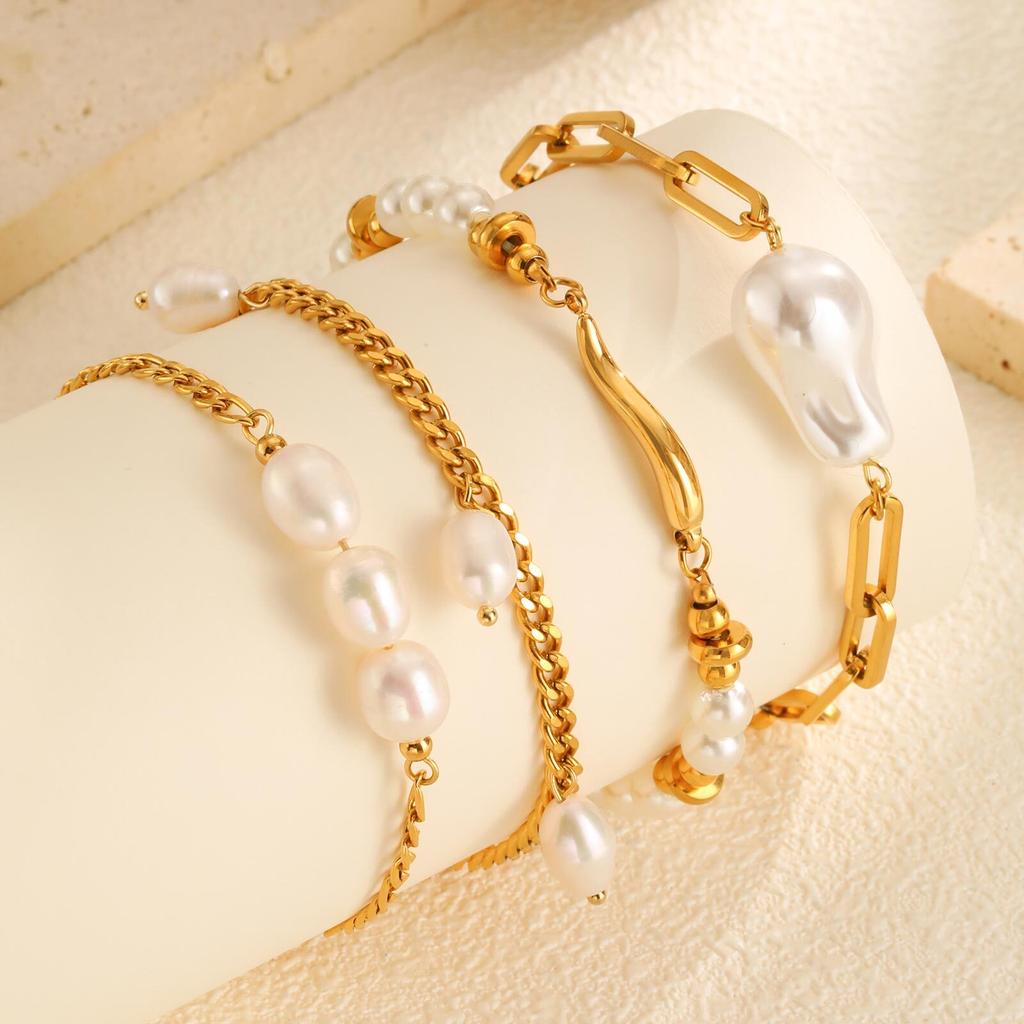Chic Pepper Imitation Pearl Bead Bracelet for Women,Gold Plated Stainless Steel Chain Bracelets,Hot Sale Jewelry Gift
