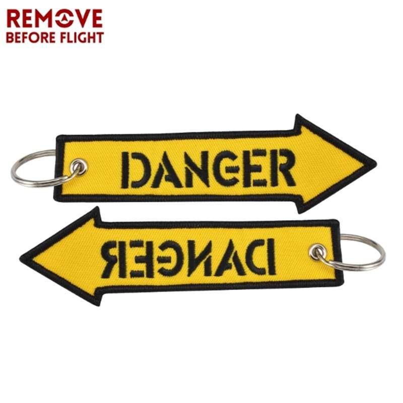 Scoateți înainte de zbor galben pericol broderie scrisoare breloc șnur cheie