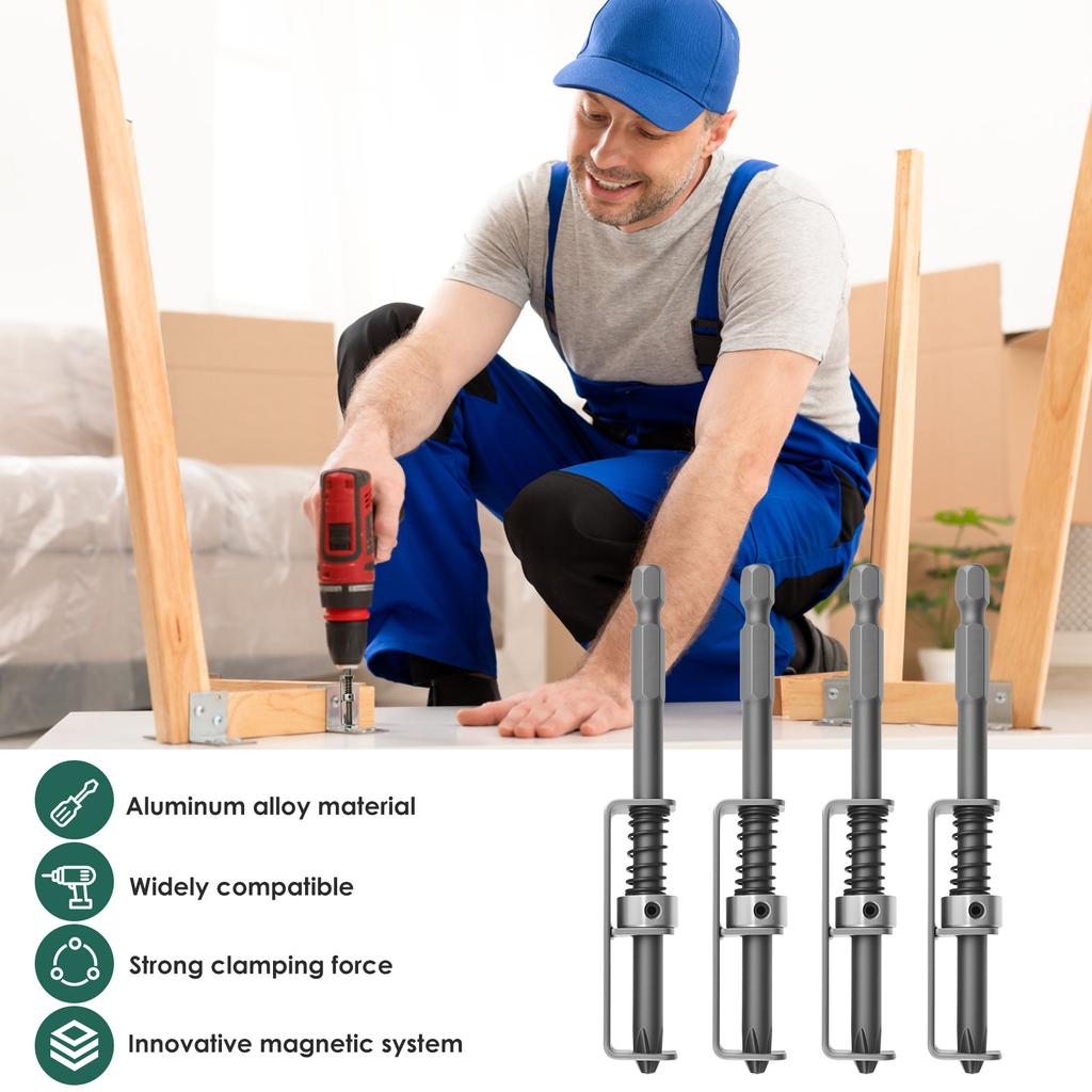 4 Pcs Spring Loaded Screw Holder Bit Screw Bit Holder Aluminum Alloy Anti Drop Screwdriver Bit Universal Screw Retaining Tools
