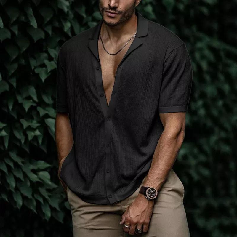 Men's Casual Short Sleeve Shirt Button Down Lightweight Breathable Textured Fabric Relaxed Fit Summer Shirt