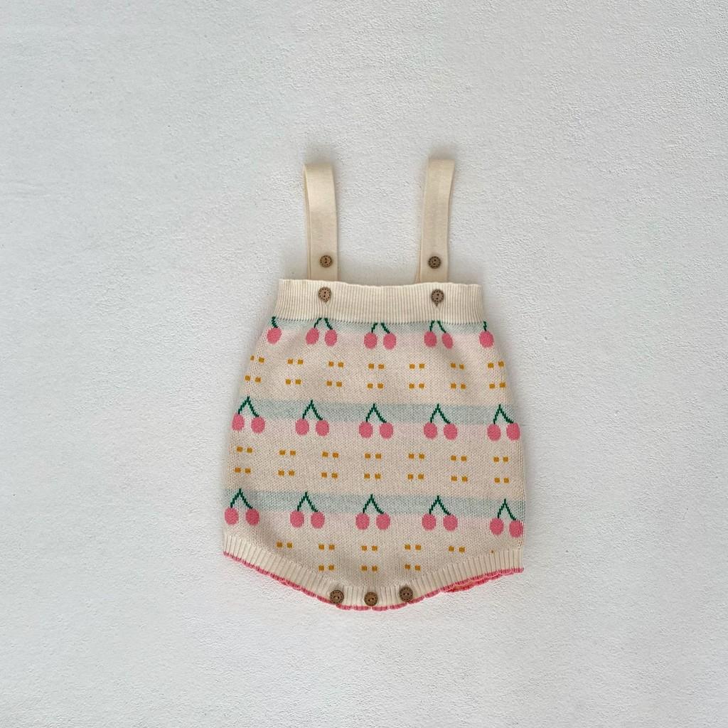 Adorable Cherry Pattern Knitted Baby Girl Jacket And Romper Set For Autumn 2023