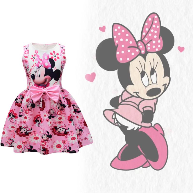 Minnie Mouse Girl Dress With Cartoon Prints For Summer Girls Casual Cotton Blend Girls Dress