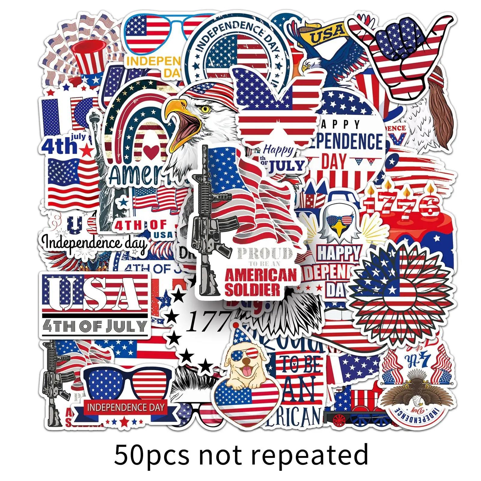 

50 Pcs America Independence Day Waterproof Stickers Creative Graffiti Notebook Refrigerator Bicycle Decoration Sitcker Toys