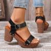 Fashion Women Sandals Retro Plus Size Thick High Heels Sandals Non Slip Gladiator Shoes for Women Ankle Buckle Platform Summer Sandals