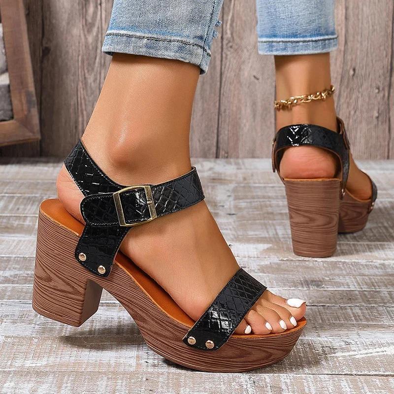Fashion Women Sandals Retro Plus Size Thick High Heels Sandals Non Slip Gladiator Shoes for Women Ankle Buckle Platform Summer Sandals