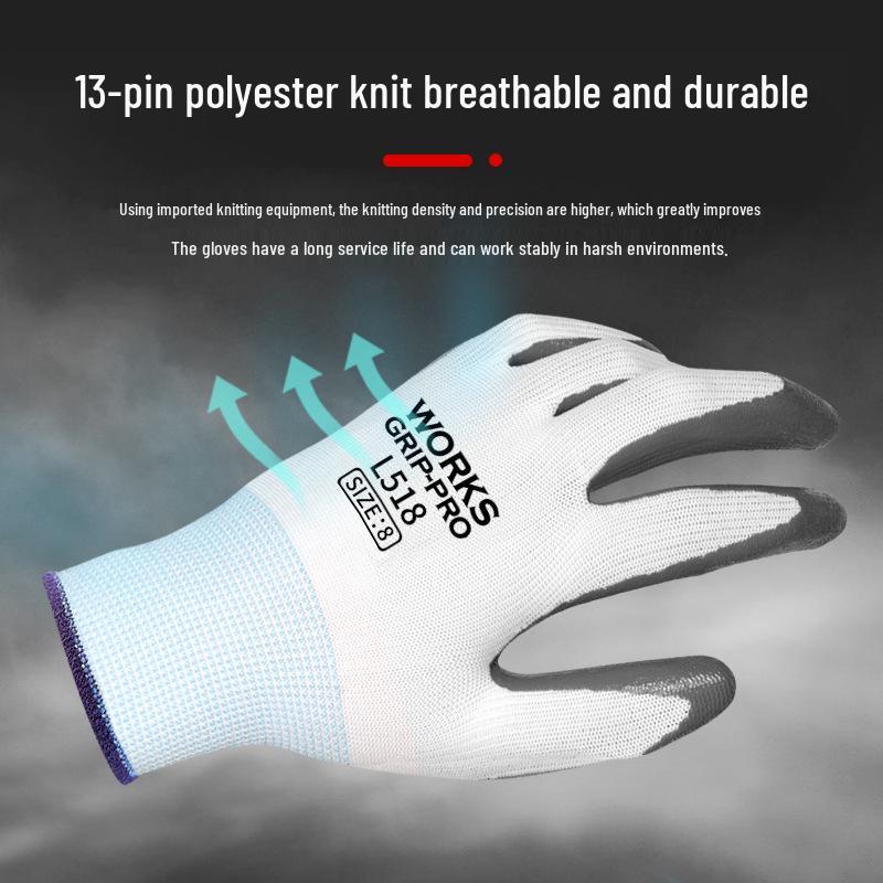 Nitrile-Coated Anti-Slip Nylon Gloves, Thickened, Breathable, and Wear-Resistant for Safety