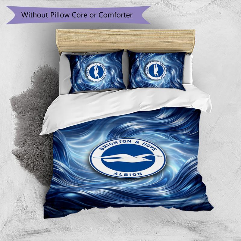 Brighton & Hove Albion Football Printed 3 Pieces Bedding Set, Comfortable Skin Friendly Bedroom Duvet Cover Set