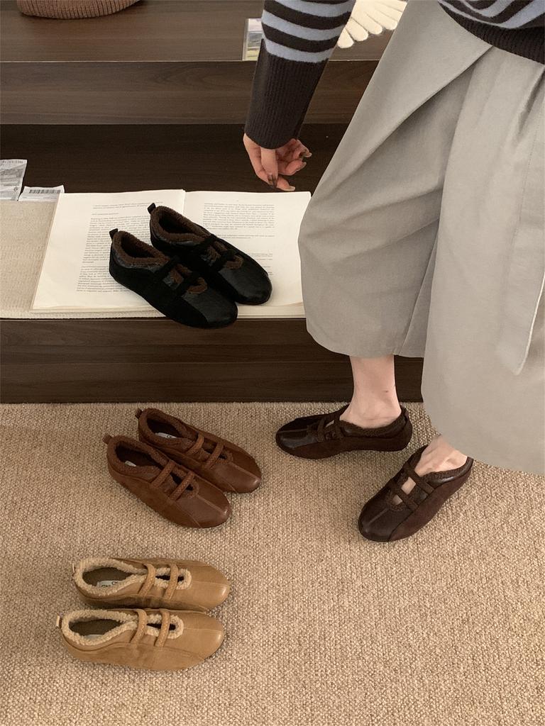 Retro brown Maillard plush shoes women's autumn and winter 2025 new loafers Korean version casual single shoes