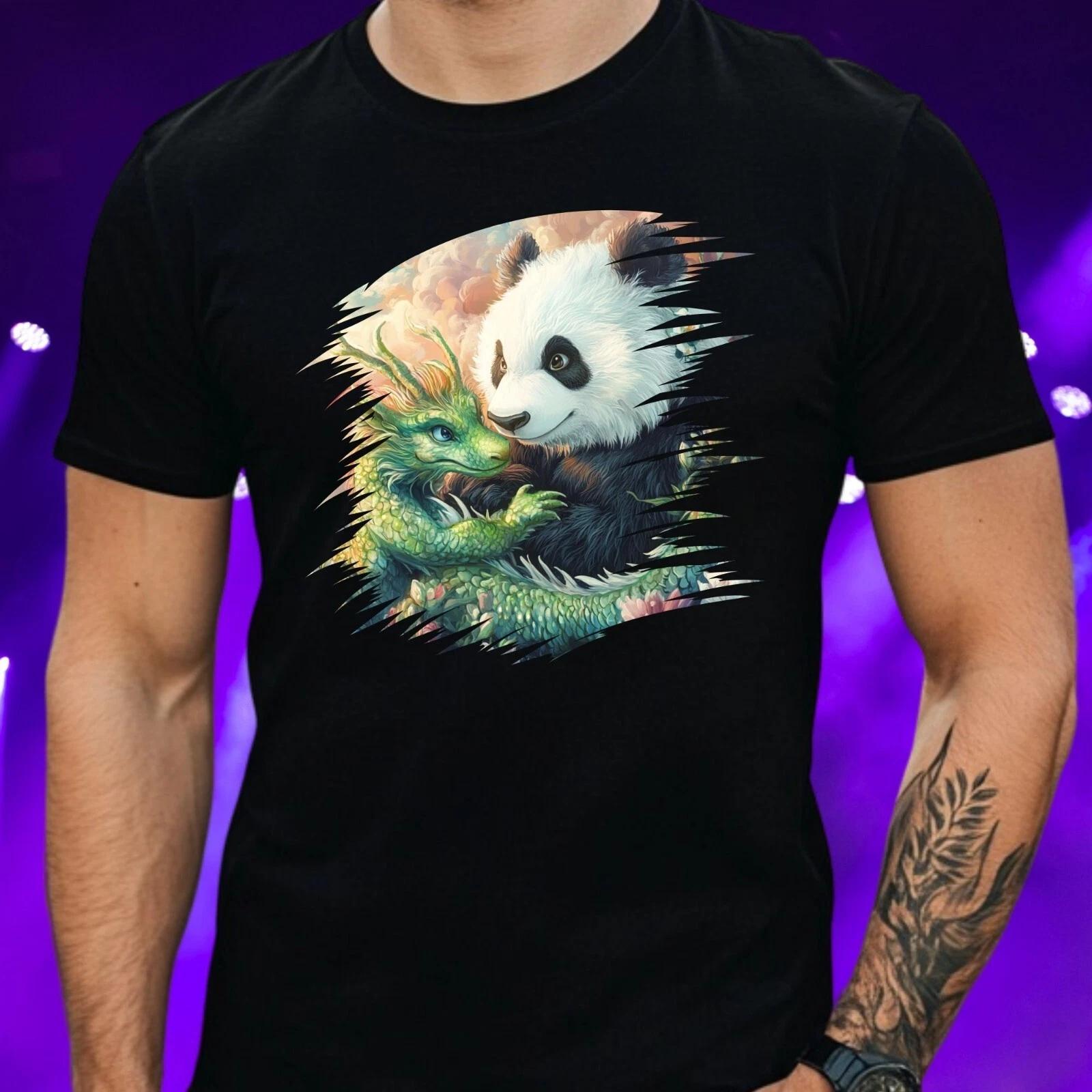 T-Shirt Herren Panda und Drache Motiv Baumwolle Größe S bis 5XL XL