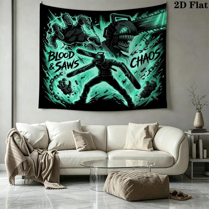 Chainsaw Man Wall Tapestry Aesthetic Wall Hanging Printed Fabric Blanket Decorative Tapestries For Bedroom Living Room Home Decor