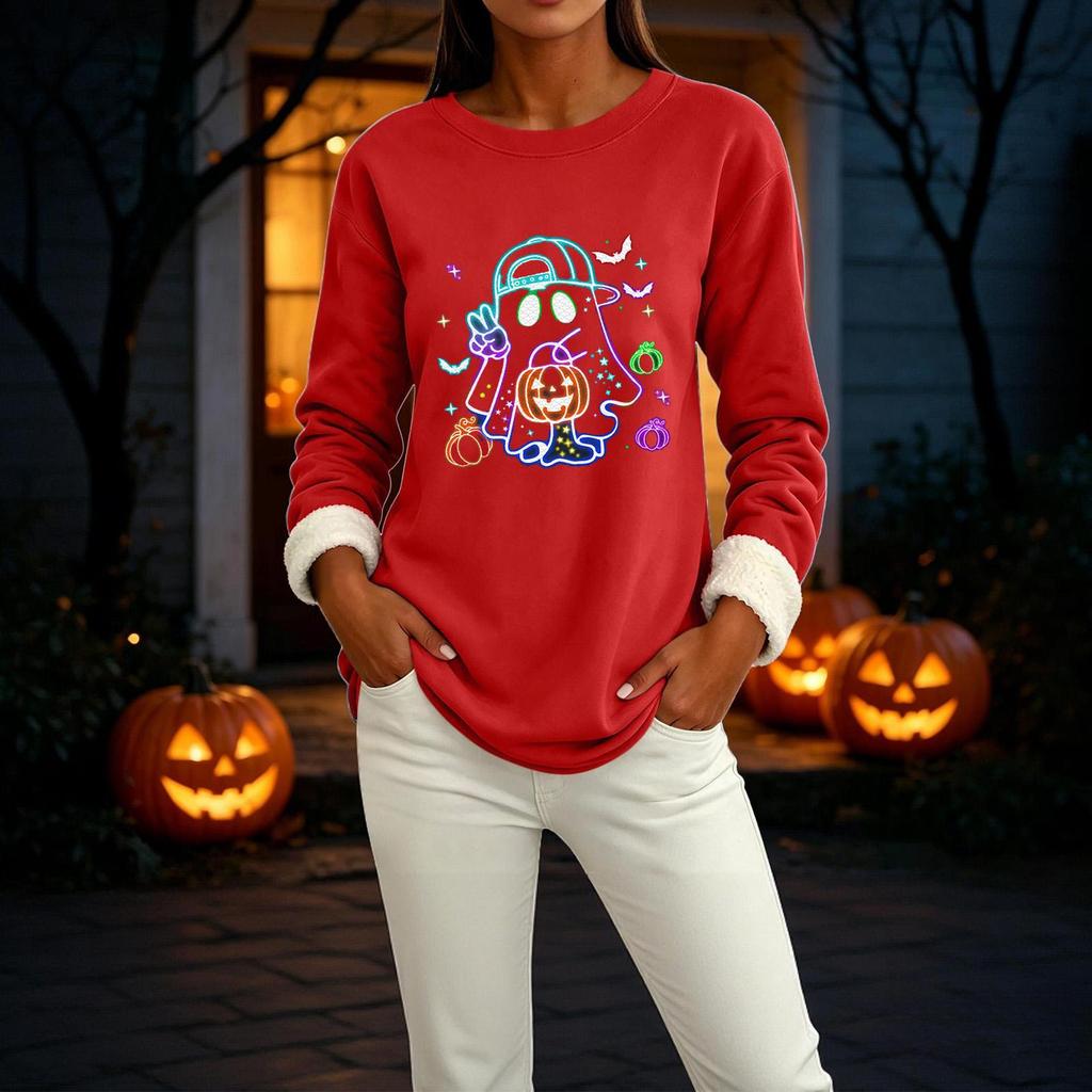 Women's Sweatshirt Halloween Print Round Neck Long Sleeve Casual Winter Top