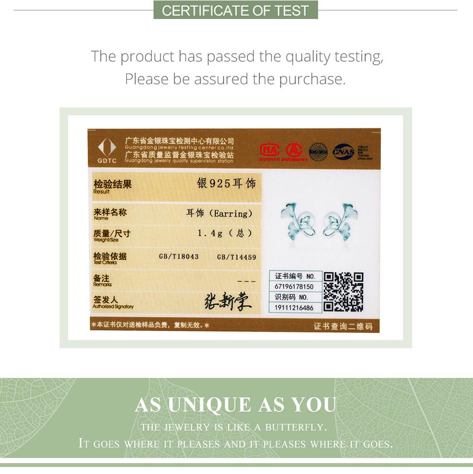 Bamoer Hot Style Real 925 Sterling Silver Ginkgo Leaf Stud Earrings For Women Wedding Small Earrings